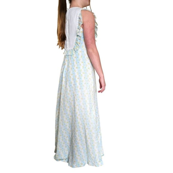 Hilda Hawaii 1970s Maxi Dres Vintage Sleeveless Floral Maxi Ruffle White Bib S - Picture 9 of 11